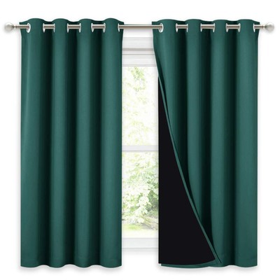 100% Blackout Curtain with Black Liner, Thermal Insulated 2-Layer Lined Drape...-image