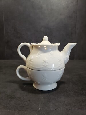 Stackable Teapot Cup by Skye McGhie Cream Lace Design-image