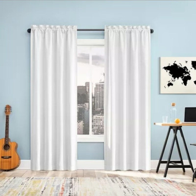 1 Pair 40x84 Sun Zero Doucet Thermal Blackout Rod Pocket Curtain Panels White-image