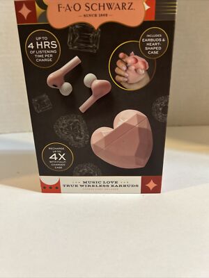“Music Love” Pink Wireless EarBuds Earphone Heart Shaped Case FAO Schwarz-image