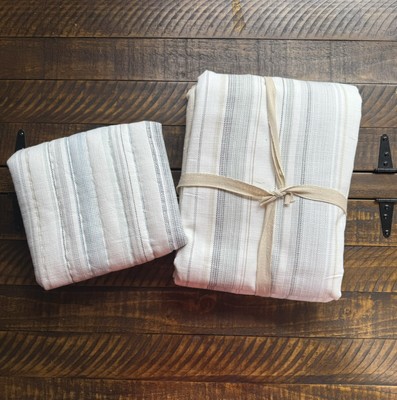 Pottery Barn Clayton Stripe Duvet Cover neutral F/Q Clayton Quilt Euro Sham NWOT-image