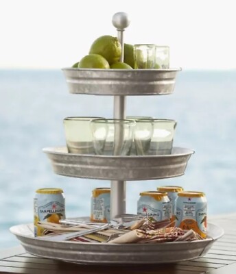 BRAND NEW! Pottery Barn Galvanized Metal Three Tiered Stand-image