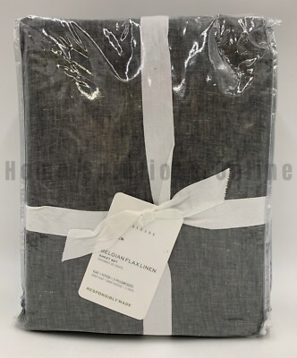 Pottery Barn Belgian Flax Linen Hemstitch Sheet Set Heathered Charcoal Queen Q56-image
