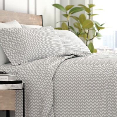 Kaycie Gray Fashion 4 Piece Ultra Soft Microfiber Puffed Chevron Bed Sheet Set-image