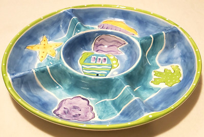 Hausen Ware Serving Tray Dip Vegetable Sea Life Fish Platter 14.75  Large-image