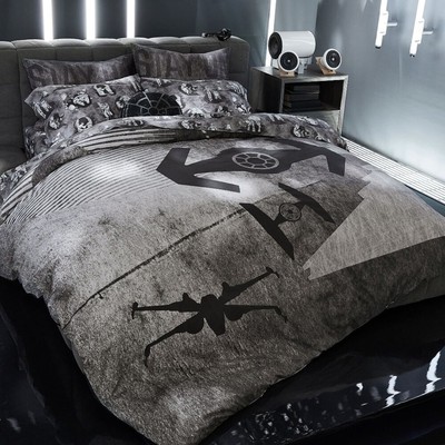 Pottery Barn Death Star Wars Disney Duvet Cover Bedding Space Chase TWIN NEW-image