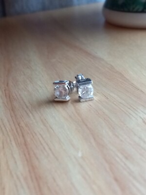 Ross Simons CZ Earrings Stud Gold Tone Sterling Silver Channel Set 1 ct tw-image