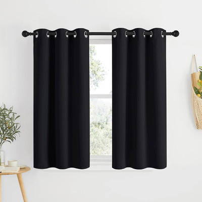 Blackout Bedroom Curtains for Windows 50 Inch Long - Solid Thermal Insulated Gro-image