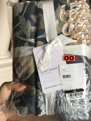 Pottery Barn Bloom Floral Duvet Cover Navy Blue Queen No Shams Arboreal New🦩-image