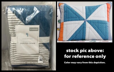 Pottery Barn Kids Pinwheel Quilted Reversible Pillow Sham Blue Multi Standard Sz-image