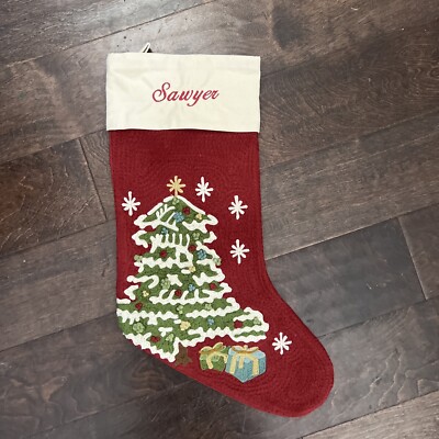 New Pottery Barn Crewel Heirloom Christmas Tree Presents Red Stocking *Sawyer-image