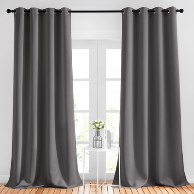 Grey Bedroom Blackout 90 inch Curtains - Grommet Energy Saving Thermal Insula...-image