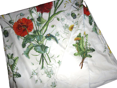 Pottery Barn ORGANIC POPPY FLORAL RED GREEN WHITE (1) FULL/QUEEN DUVET 83X85-image