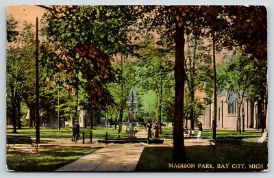 Bay City Michigan~Madison Park Triple Tier Fountain~Victorian Ladies~1914 PC-image
