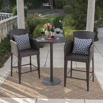 Burrough Outdoor 3 Piece Round Multi-brown Wicker Bar Set-image