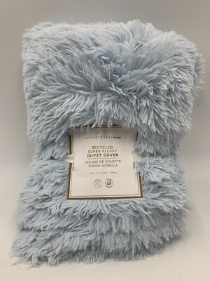 Pottery Barn Teen Recycled Super Fluffy Faux Fur Duvet Cover Ice Blue Twin 9804Q-image