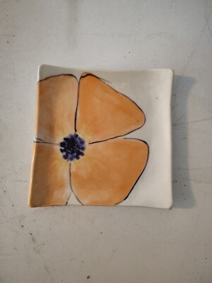 Susan Goble Garden Gate Studio Pottery Trinket Dish 5.5in X 5.5 In Orange Poppy -image