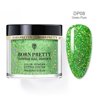 Born Pretty Dipping Powder - Large 30g Jar - Green Glitter Shade - *GREEN PLUM*-image