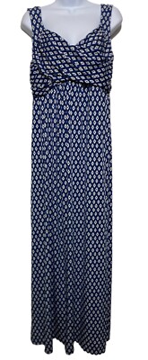 Max Studio Dress Women Size L ? Blue White Diamond Pattern Sleeveless Maxi-image