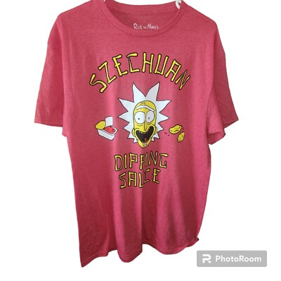 Rick and Morty T-Shirt Size Large L Szechuan Dipping Sauce Graphic Red Tee-image