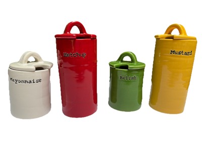 Pottery Barn BBQ Condiment Set Discontinued Ketchup Mustard-image