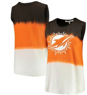 Miami Dolphins Junk Food Women's Dip Dye Muscle Orange Tri Color Tank Top Large-image