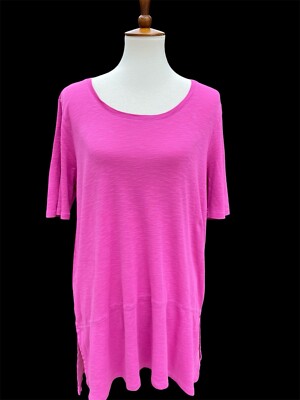J Jill EUC Pink Pima Dipped-Hem 100% Cotton Knit Short Sleeve Tunic-Large-image