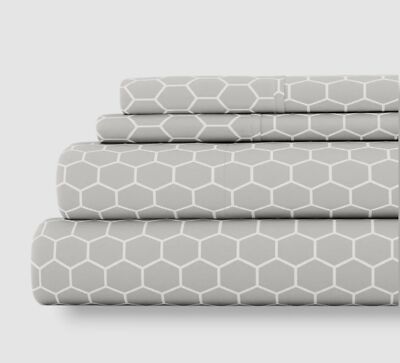 Ienjoy Home Gray Honeycomb 4-Piece Bed Sheet Set, Queen Size-image