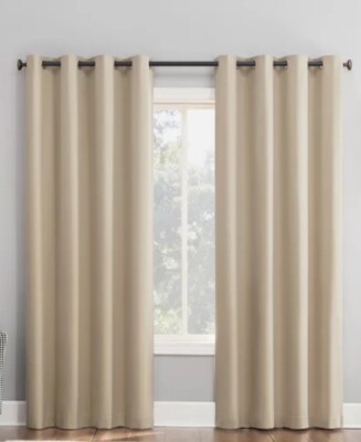Sun Zero Velvet 84” Thermal Total Blackout Curtain 2 Panels Beige WITHOUT BOX-image