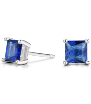 925 Sterling Silver Light Blue Cubic Zirconia Square Stud Earrings Men Women  -image