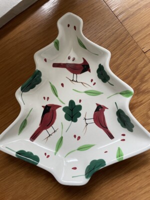 Studio Nova Holiday Cardinal Tree Shaped Serving Plate Red Birds Christmas NIB-image
