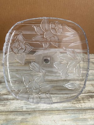 Studio Silversmith Japan Square Glass Lily Etched Pedestal Cake Stand Plate-image