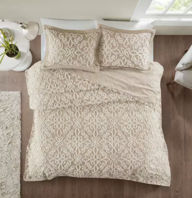 MADISON PARK TUFTED CHENILLE 3 PIECES FULL/QUEEN BEDSPREAD SET COLOR BEIGE NEW-image