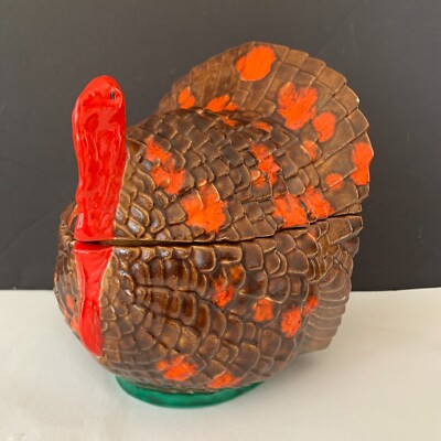 VTG Art Studio Ceramic Turkey Cookie Jar Fall Autumn Thanksgiving Decor w/Lid 1-image