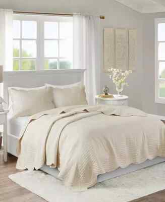 Madison Park Tuscany 3 Piece Full Queen Coverlet Set Ivory - NWT $280-image