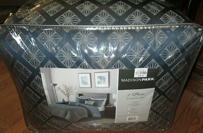 Madison Park King Size omforter Set Royal Jacquard country Blue diamond-image
