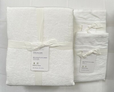 Pottery Barn BELGIAN FLAX LINEN Duvet Cover King/Cal King & Two Euro Shams White-image