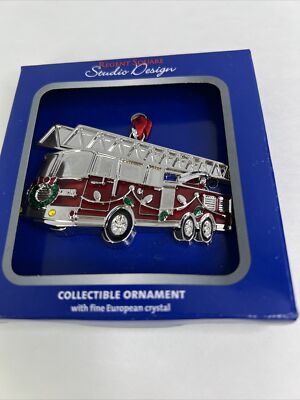 Regent Square Studio Design Fire Engine Christmas Ornamental New W Crystal Men-image