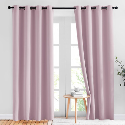 Blackout Pink Curtains for Girls Room - Thermal Insulated Solid Grommet Room Dar-image