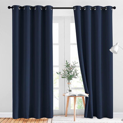 Blackout Navy Blue Curtains for Bedroom - Window Treatment Energy Saving Thermal-image
