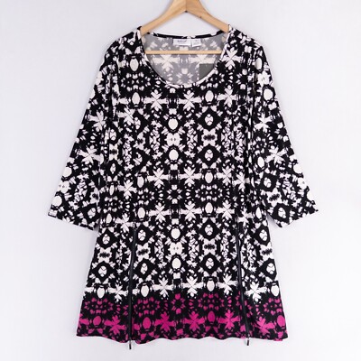Avenue Studio Primrose Tunic Top Womens 18 Ivory Batik Stretch Knit Zippers NEW-image