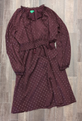 Dip Brand Women's Maroon Dress Long Sleeve with Gold Accents Size Large-image