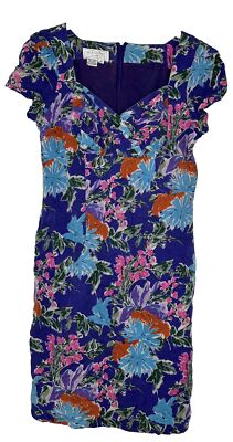 Silk Studio Vintage 100% Silk Purple Floral Sweetheart Short Sleeve Dress Sz 8P-image