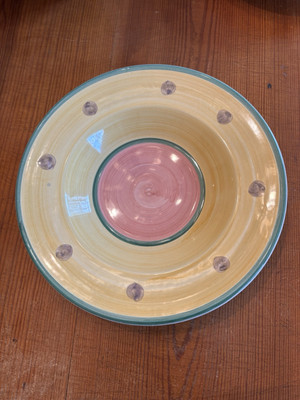 2x Pottery Barn Sunnyside Large Soup Ceramic Bowl Pasta 10” Yellow Purple Italy-image