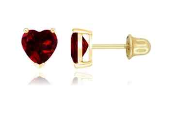 14K Solid Gold Heart Shaped CZ Birthstone Screw Back Stud Earrings Basket Gift-image