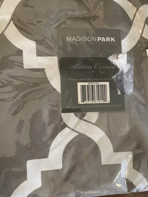 Madison Park Merritt Shower Curtain Gray White Geometric Diamond Modern New-image