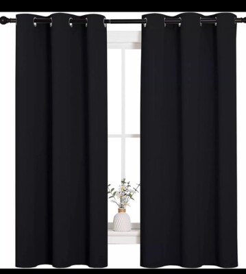 NICETOWN Pitch Black Solid Heat Blocking Grommet Curtains/Drapes 52x95- 2 Panels-image