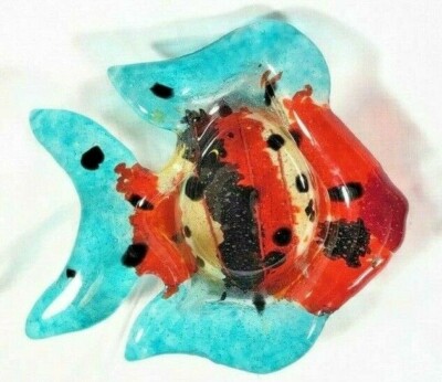 Studio Art Glass Gold Fish Shaped Multi-Colored Textured Deep Bowl Candy Dish-image