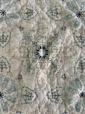 2 x Pottery Barn Standard Shams Embroidered Quilted Medallion 792523 Blue Green-image