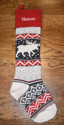 Pottery Barn Kids Moose Natural Fair Isle Christmas Stocking Mommy Monogram-image